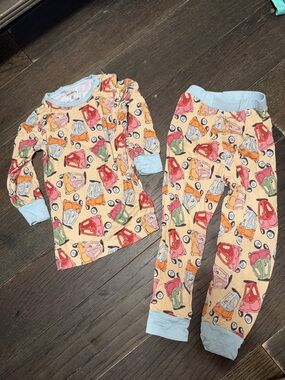Kids Car-Print Pajama Set - Light Blue Trim